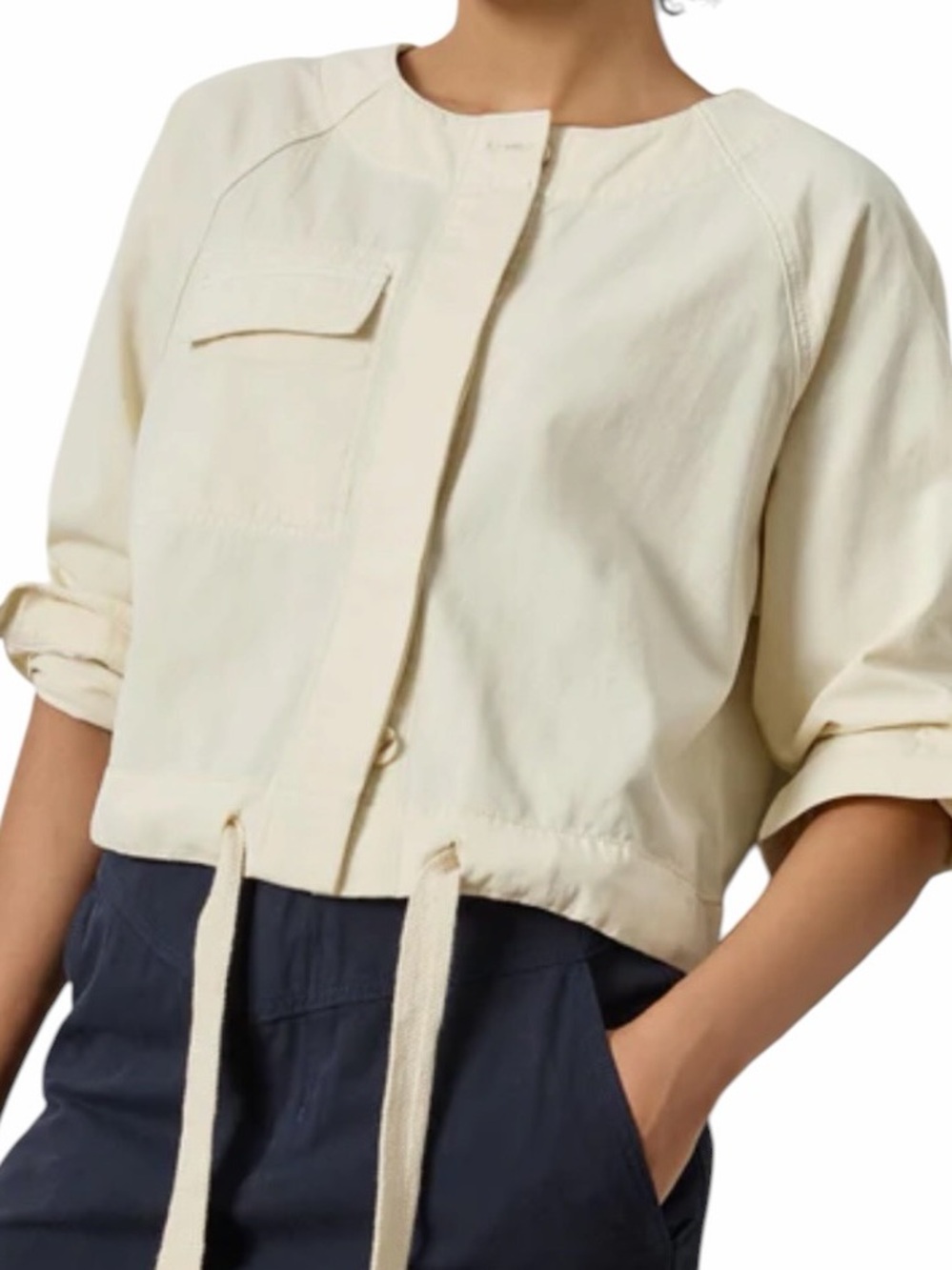 Lilla P Cream Cotton Lightweight Drawstring Waist Jacket XS NEW